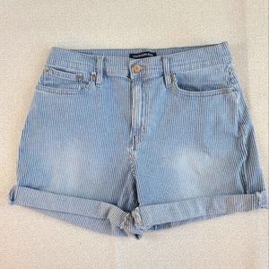 Calvin Klein Size 10 Denim Short Railroad Stripe Blue White Cuffed